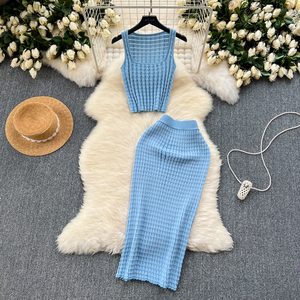 <span class=keywords><strong>Ensemble</strong></span> rétro femme deux pièces débardeur court d'été pour femme <span class=keywords><strong>et</strong></span> <span class=keywords><strong>jupe</strong></span> taille haute en tricot <span class=keywords><strong>ensemble</strong></span> 2 pièces pour femme - Product Image 6