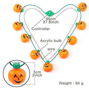 Collar de <span class=keywords><strong>Calabaza</strong></span> de Halloween Luminoso y Intermitente Barato, Proveedor de Decoración para Fiestas de Halloween, Collar de <span class=keywords><strong>Calabaza</strong></span> LED para Fiestas - Product Image 3