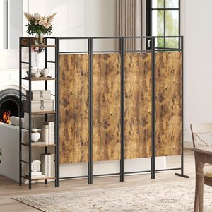 Paravent <span class=keywords><strong>industriel</strong></span> pliant à 4 panneaux, écran d'intimité, rangement portable, séparation pour chambre et bureau, marron rustique et noir - Product Image 2