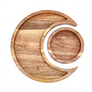 Bandeja de Madera Tallada con Relieve de Luna, Soporte para Cristales con Base Redonda Natural para Exhibir Piedras, Joyas y Aceites Esenciales - Product Image 1