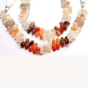 Moonstone Facet Briolette รูปทรงหยดน้ำหลากสีพีช,ขนาด9นิ้วเส้นใยเต็ม6*11มม. โดยประมาณ - Product Image 4