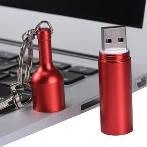 Şarap şişesi şekilli USB Flash sürücü disk 512Mb 1Gb 2Gb 4Gb 8Gb tuşları Memorias Usb sopa Metal PenDrive 2.0 başparmak atlama sürücü