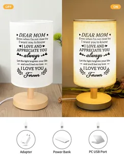 Lampe moderne en bois et tissu avec LED électriques - Cadeau <span class=keywords><strong>pour</strong></span> la fête des mères et <span class=keywords><strong>anniversaire</strong></span> <span class=keywords><strong>pour</strong></span> <span class=keywords><strong>maman</strong></span>, décoration de chambre à coucher - Product Image 4