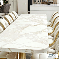 Set Meja Makan Batu Sinter Mewah FYZK 6-8 Kursi Motif Marmer Modern Produsen Furnitur Restoran Hotel OEM Kustom