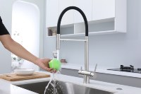 Robinet de cuisine 3 voies avec filtre à eau potable, mitigeur d'évier en acier inoxydable à double poignée