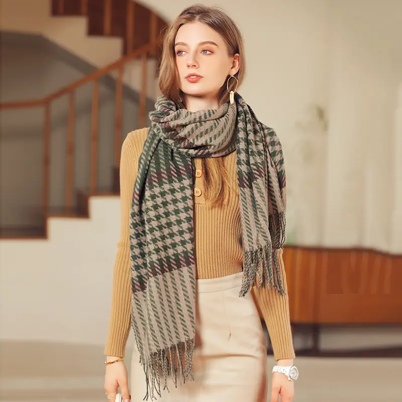 2023 Bán Buôn Thời Trang Mùa Đông Phụ Nữ Pashmina Khăn Choàng Khăn Choàng Tùy Chỉnh Kẻ Sọc Cashmere Khăn Cho Phụ Nữ