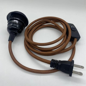<span class=keywords><strong>Cable</strong></span> de Alimentación Trenzado de Tela Vintage con Portalámparas E27, Enchufe EU/US/AU, Interruptor en Línea, Kit de <span class=keywords><strong>Cable</strong></span> para Lámpara Colgante, Iluminación DIY - Product Image 3