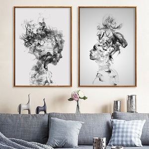 Stampa su Tela Astratta con Profilo Femminile in Stile Surreal Smoke Art, <span class=keywords><strong>Arte</strong></span> Murale Moderna con Figura Umana per Decorazione Ingresso - Product Image 1