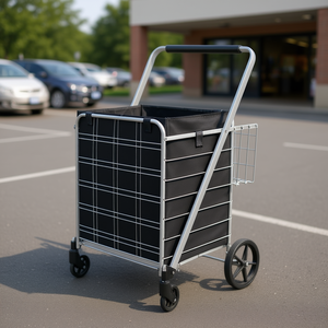 Carrito de compras plegable con ruedas y cesta de malla con forro impermeable para compras de supermercado - Product Image 2