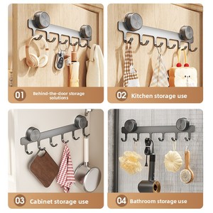 Riel de Ganchos Metálicos Autoadhesivos, 5 Ganchos, Multifuncional, Ahorro de Espacio, Perchero de Pared, Diseño Minimalista - Product Image 5
