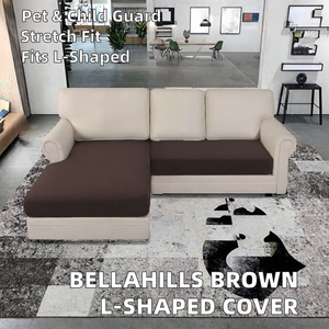 Sarung <span class=keywords><strong>Sofa</strong></span> L-Shaped BellaHills Elastis Motif Polos Pelindung <span class=keywords><strong>Sofa</strong></span> <span class=keywords><strong>2</strong></span> Dudukan untuk Anjing, Kucing, dan Anak Warna Cokelat - Product Image 3