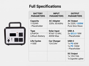 1200W 1152Wh Portable Power Station Lithium <b>Battery</b> Solar Generator Outdoor Powerstation Wholesale Manufacturer Supply - Product Image 4