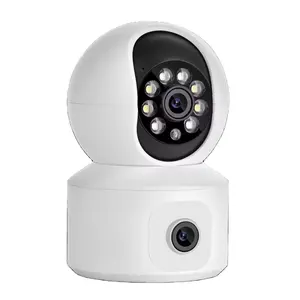 双屏婴儿监视器2K 4MP双镜头无线网络摄像机AI自动跟踪家庭安全PTZ凸轮双向音频监控iCSee