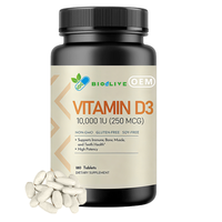 Yüksek Potensli Vitamin D3 10000IU Tabletler Doğal Enerji Takviyesi Bağışıklık, Kemik, Kas ve Diş Sağlığını Destekler 180 Tablet