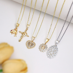 Collana personalizzata 14K placcato oro Guadalupe con ciondolo croce varietà gioielli religiosi con <span class=keywords><strong>cuore</strong></span> e catena a maglie zirconi intarsio - Product Image 1