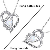 Bijoux de Saint Valentin en argent sterling 925 gravé lettre créé collier coeur opale pour les femmes