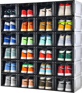 Custom Logo 6 Pack Premium Modern <b>Clear</b> Foldable Drop Front Stackable Home Furniture <b>Shoe</b> <b>Box</b> Plastic Sneaker Display - Product Image 5