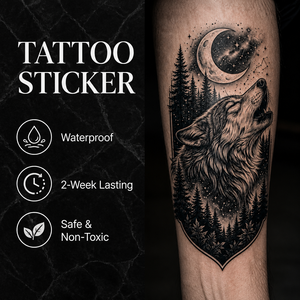 Tatuaggio Temporaneo Personalizzato Ecologico con Cornice Geometrica a Diamante HF, Carta Bianca, Motivo Foresta Celeste Luna Stella, Estetica Quotidiana alla Moda - Product Image 1