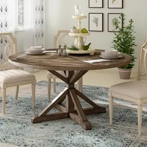 Table de salle à manger centiaire du milieu du siècle, table de salle à manger de restaurant en bois de noyer massif brun rustique, ensemble de tables à manger rondes en bois