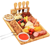 Ensemble de planches à charcuterie en bambou, support magnétique amovible, plateau de service à fromage avec couverts pour les fêtes et les cadeaux de pendaison de crémaillère