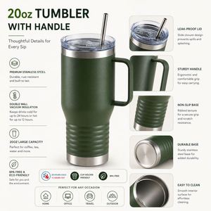 Custom logo Wedding Party Store Personalized 20 oz Stainless Steel Tumbler <b>Insulated</b> 20oz Coffee <b>Mug</b> with Handle and Lid - Product Image 4