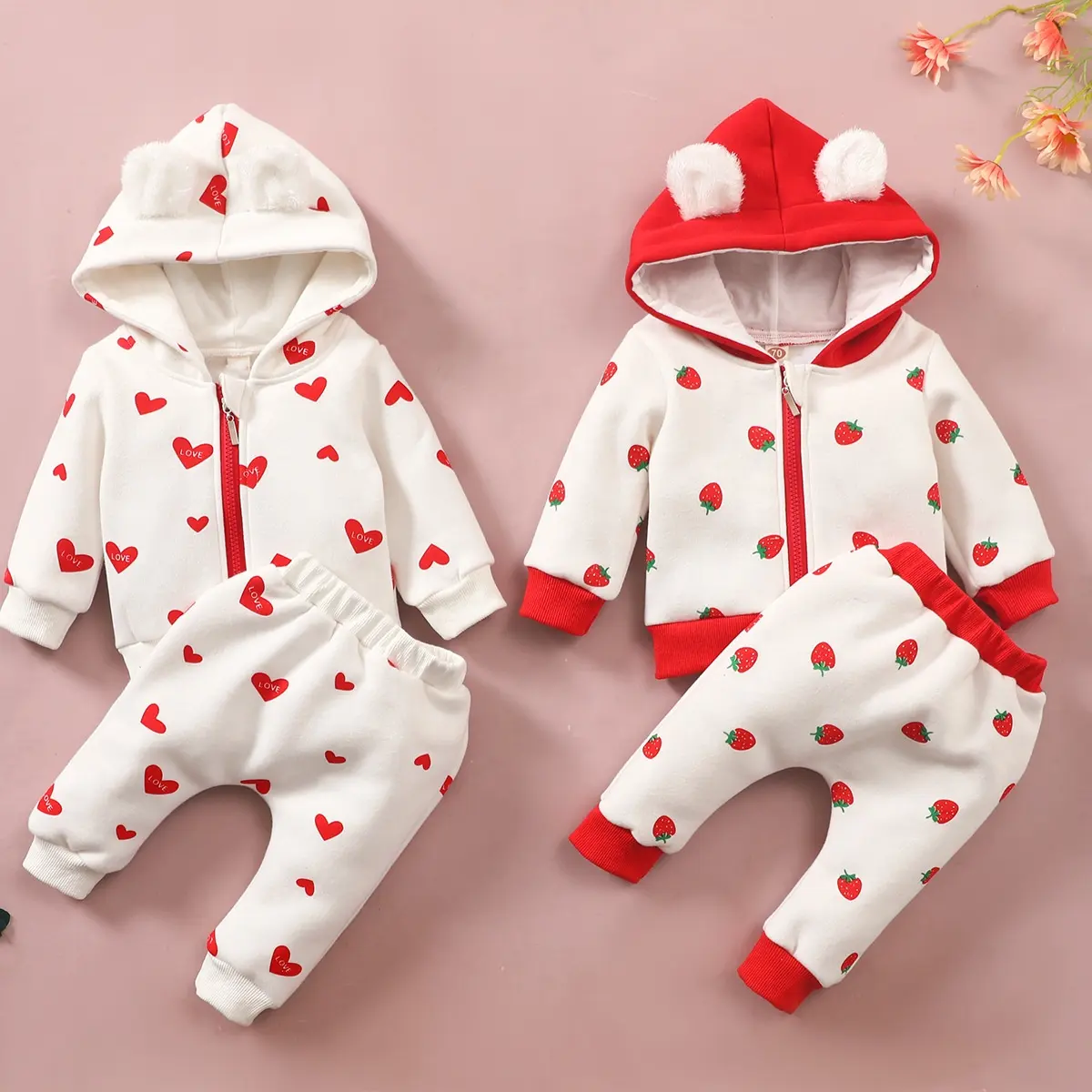 Infant Set 2021 Newborn Baby Outfits Infant Boys Long Sleeve Cartoon Hooded Tops Pants Clothes Set Kids Winter Clothing Girls Tracksuit