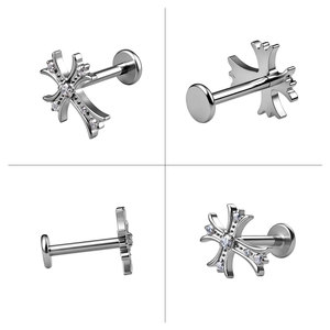 Clou d'oreille en alliage de titane G23 ASTM-F136, style punk, croix en zircon plaqué or, bijou corporel pour enfant, piercing de cartilage d'oreille - Product Image 3
