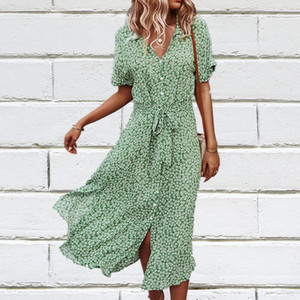 Nuovo Abito <span class=keywords><strong>Chic</strong></span> da Donna 2026 Primavera Estate Casual a Maniche Lunghe con Bottoni Frontali Tinta Unita, Linea ad A, Antirughe, Lunghezza al Ginocchio - Product Image 5