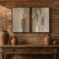 Triptyque mural décoratif de luxe imprimé numériquement sur toile, avec cadre en plastique flottant, style abstrait Wabi Sabi pour la maison