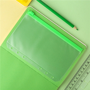 สมุดโน๊ตยึดจับ6รูแผ่น PVC สีใหม่ภายในมีซิป A6เครื่องเขียน - Product Image 4