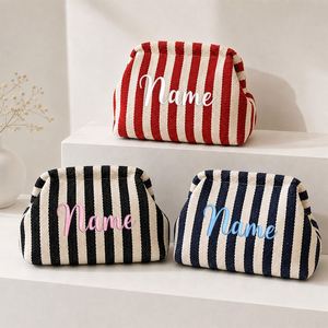 Custom Embroidered Name Cosmetic Pouch Personalized Striped Makeup <b>Bag</b> <b>Bridesmaid</b> <b>Gift</b>, Travel Toiletry <b>Bag</b>, <b>Gift</b> for Her - Product Image 1