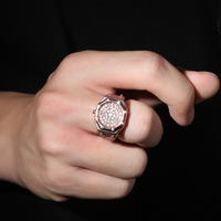 Anillo de Hombre de Alta Gama con Incrustaciones de Circonio Estilo Cruz, Chapado en Oro de 18k, Estilo Hip-hop Punk AP, Venta al por Mayor