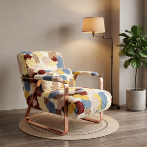 Sillón Moderno de Tela con Parches Coloridos y Patas de Metal, Silla de Descanso Suave para Sala de Estar - Product Image 3