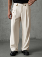 Pantalon large en lin mélangé pour homme, taille haute, respirant, décontracté, plissé, idéal pour l'été
