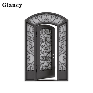 Porte d'Ingresso Principali di Lusso in Metallo, Porta Esterna Singola in Ferro Battuto con Finestra in Vetro - Product Image 4