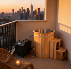 Bañera Redonda de Cedro Rojo para Inmersión en Frío, Recuperación Muscular, Baño de Hielo para 1 Persona con Madera Natural - Product Image 4