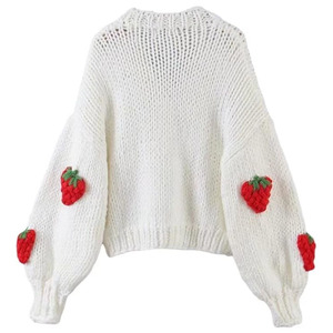 Women's Korean Retro Elegant Cute Coat Sweet <strong>Strawberry</strong> Embroidered Knit Sweater Cardigan <strong>Top</strong> - Product Image 4