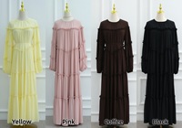 Abaya élégante de Dubaï 2026, robe musulmane en mousseline double couche, tenue islamique maxi à volants étagés pour femmes, idéale pour le Ramadan