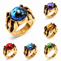 Bague en Acier Inoxydable 316L Plaqué Or, Motif Griffe de Dragon et Œil de Diable, Style Gothique Punk Biker pour Homme, avec Pierre Gemme Œil de Chat, Vente en Gros