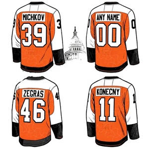 Jersey de Hockey Bordado al por Mayor de los Philadelphia Flyers en Color Naranja # 39 Matvei Michkov # 46 Trevor Zegras Spandex/Algodón Secado Rápido Hockey - Product Image 2