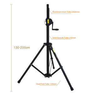Support de haut-parleur trépied pliable WP-161B avec pieds télescopiques réglables, hauteur réglable de 130 à 200 cm et capacité de 60 kg - Product Image 2