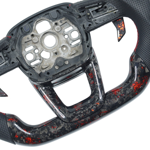 Volante de fibra de carbono forjado rojo personalizado privado para <span class=keywords><strong>Audi</strong></span> Q3 <span class=keywords><strong>Q5</strong></span> A3 A5 s <span class=keywords><strong>Rs</strong></span>/con paleta de cambio y cuero perforado - Product Image 3