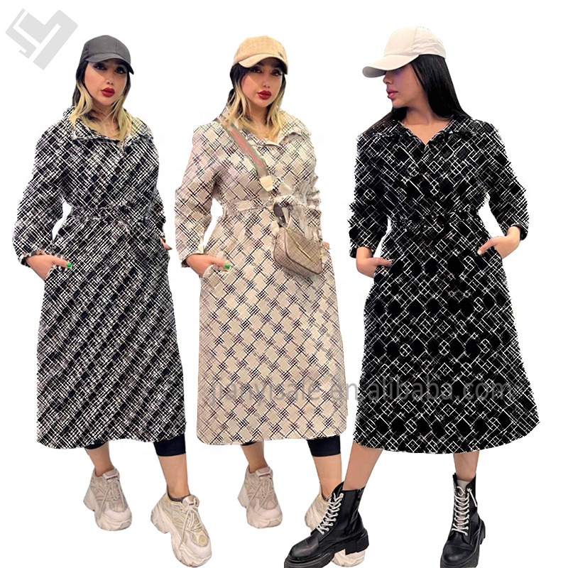 2024 nuova tendenza primavera autunno donna cappotto lungo di lusso firmato stampa a manica lunga giacche da donna Trench con cappuccio