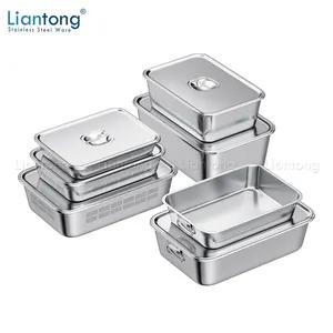 2024 New Restaurant Hotel Stainless Steel 201 Material Rolled Edge Serving Pan Deep Tray Cat Litter Box with Cover