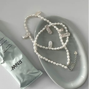 Collier en perles baroques naturelles, style unique, tendance mode européenne et américaine, en argent 925, perles en forme de pipa inspirées du style français - Product Image 1