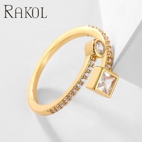 RAKOL RP5172 Vente à Chaud 18k Réel Plaqué Or Vintage De Noël Femmes Zircon Cubique Bijoux De Mode Anneaux Réglables