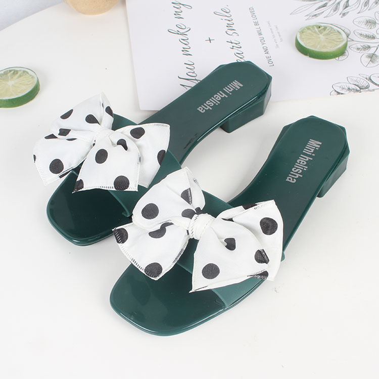 Summer Outdoors Beach Footwear Women Polka Dot Bow Slippers Sandals Ladies Shoes