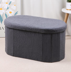مقعد تخزين بيضاوي قابل للطي وعصري ومتين مصنوع من القماش الكتاني لغرفة المعيشة المنزلية، متوفر بالجملة من المصنع وقابل للتخصيص - Product Image 4