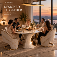 Ensemble de table et chaises de salle à manger OE HOME, style moderne et luxueux, avec plateau en marbre, 6/8 places, meubles durables pour la maison, pour usage hôtelier