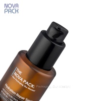 Flacon pompe en verre ambré givré de 60 ml (2 oz), emballage vide pour soins de la peau, flacon cosmétique pour sérum, flacon pour huile capillaire avec pompe noire